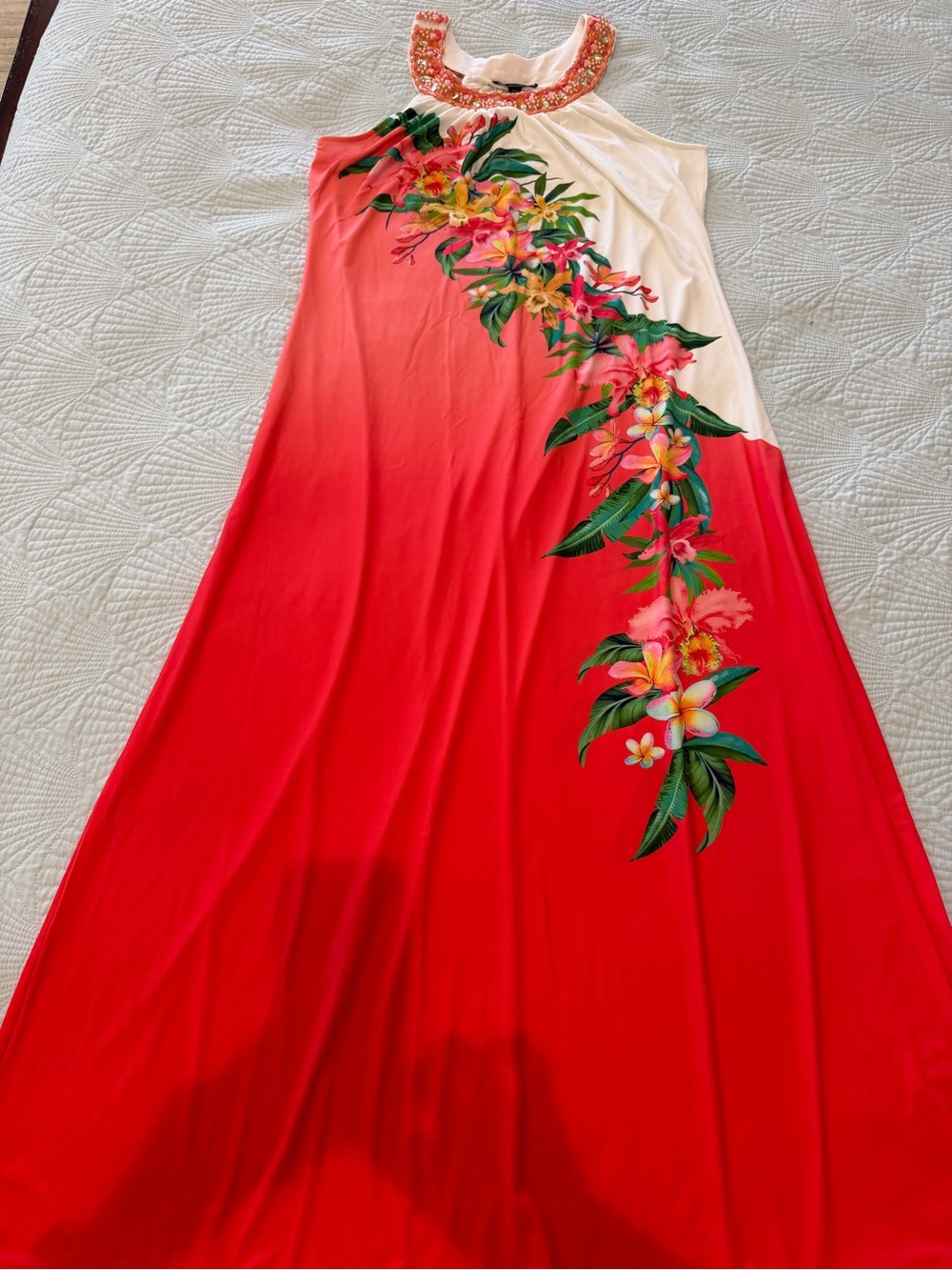 Boston Proper Mambo Maxi Dress with Beaded Neckline, L